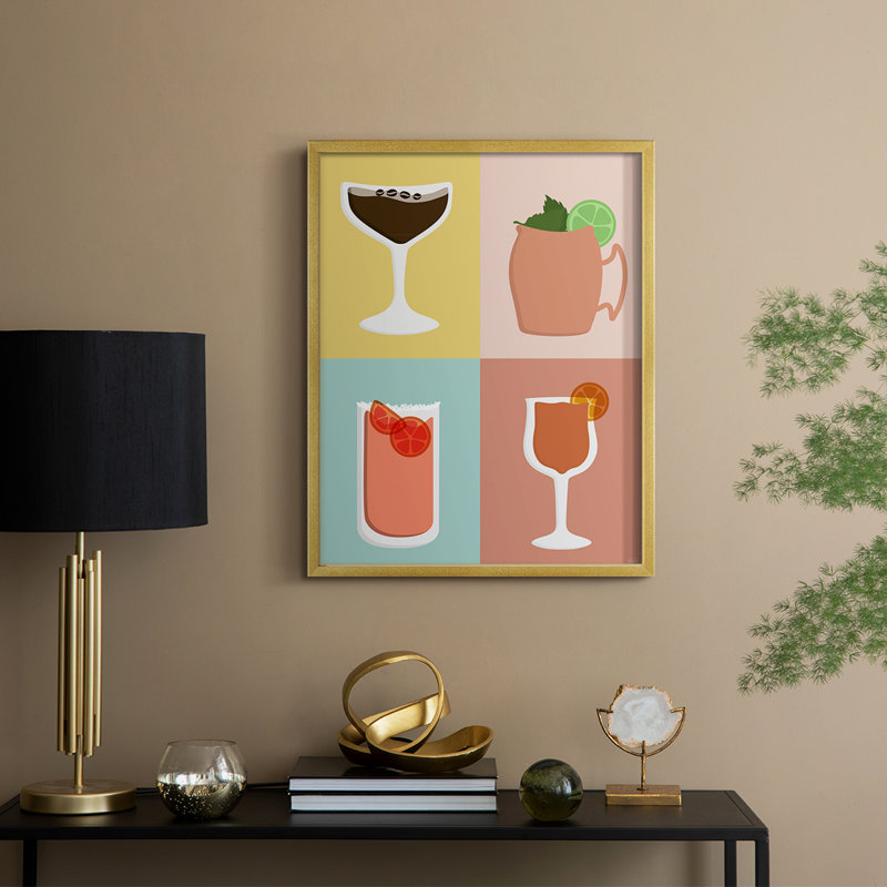 Impression encadrée Colorblock Cocktail II - bois massif, H 21 po x l 17 po, Doré
