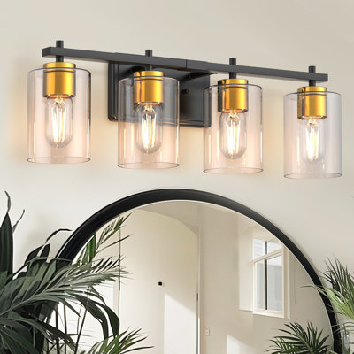 4-Light Glass Shade Bathroom Vanity Lights Dimmable