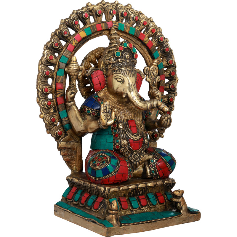 Statue Aureole Lord Ganesha Lotus Petals