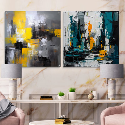 Abstracted Poured Perceptions I - Abstract Liquid Ink Acrylic Wall Art Glass Set Of 2