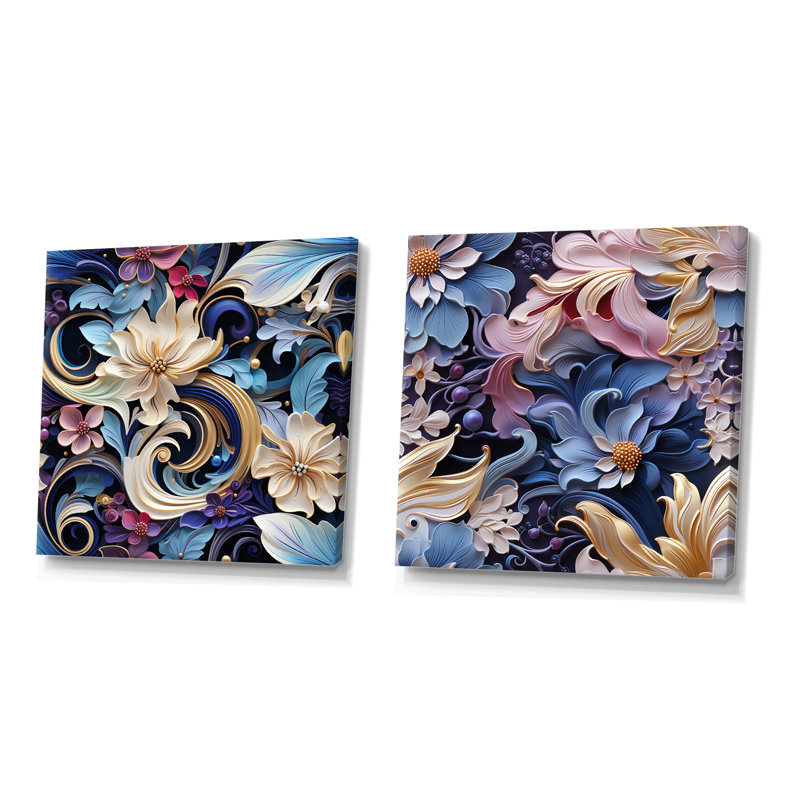 Krenwik - ensemble de 2 reproductions d'art sur toile florales, Toile tendue, H 16 po x l 33 po x P 1 po