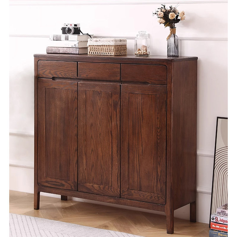43.31" Brown Rectangular Solid Wood Shoe Storage, Brown