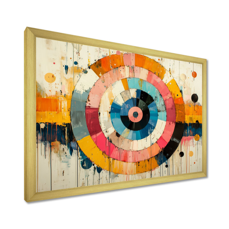Abstrait, labyrinthe prismatique de vinyle, musique I - musique, art mural, H 30 po x l 40 po, Cadre simple, Doré