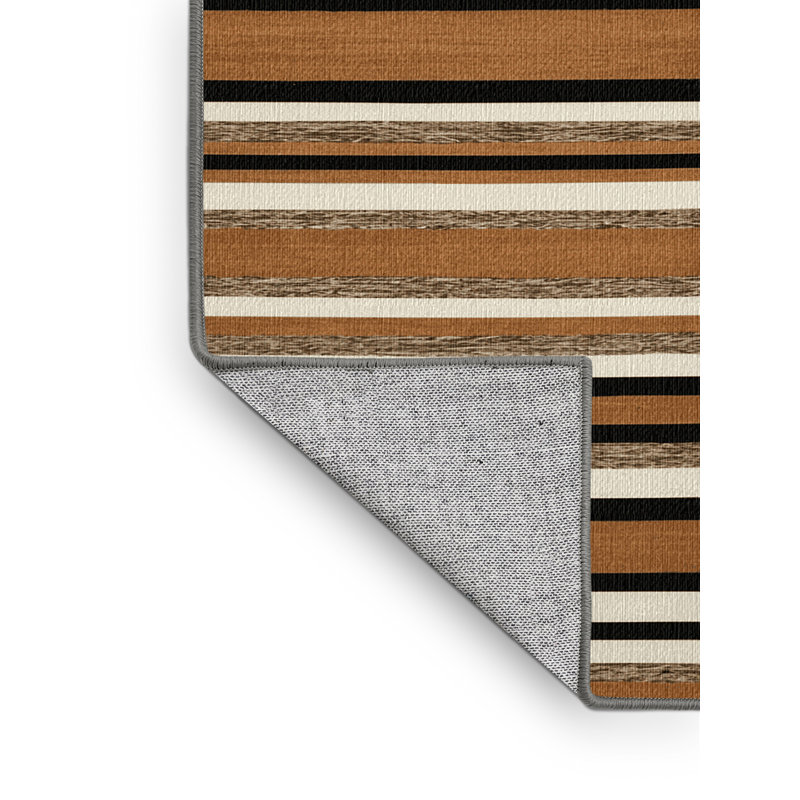 Washable Adobe White Striped Area Rug, Square 3'