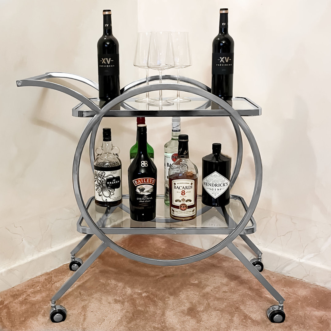 Bonparker Metal Glass Serving Drinks Trolley Halo Bar Cart