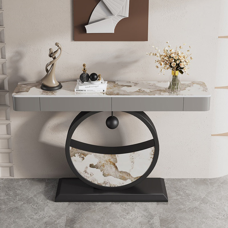 Console esthétique et fonctionnelle, H 36,61 po x l 59,06 po x P 11,81 po, Beige/gris, Noir / Beige