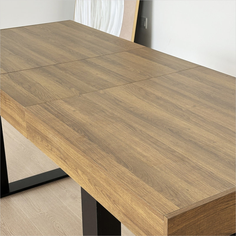 Rectangle Extendable Dining Table For 6-10 People Aged Effect Wood And Black 160-200 Cm