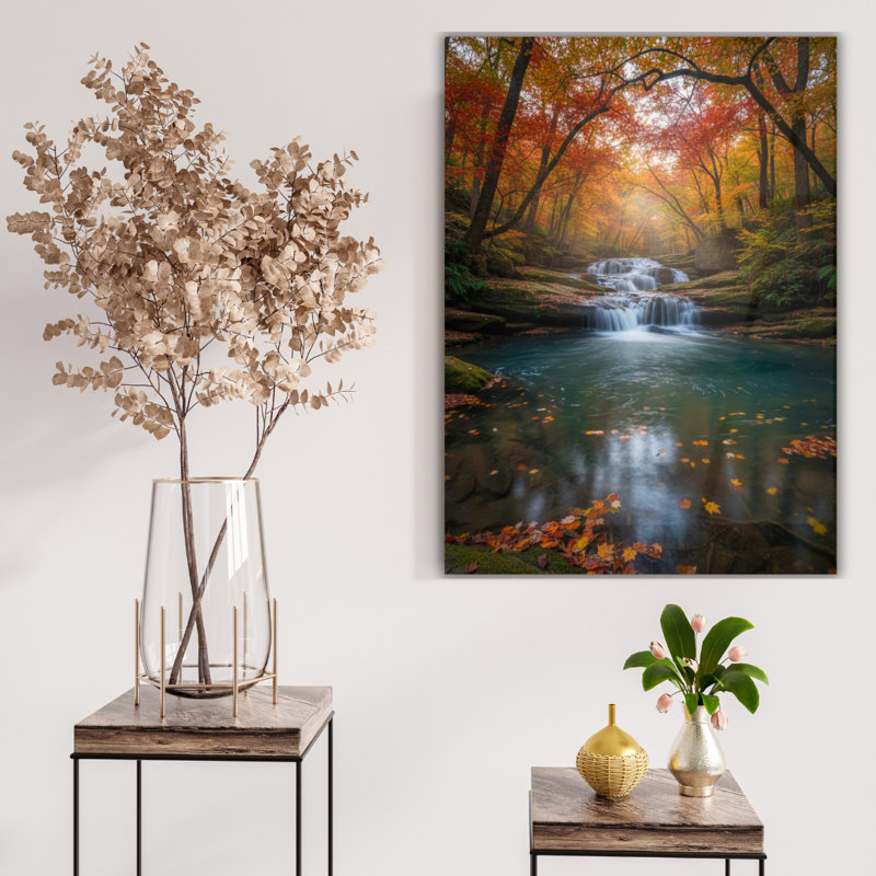 Tableau mural en verre trempé Cascade d'automne, H 16 po x l 12 po