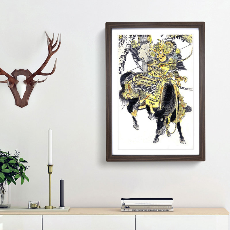 Mounted Warrior by Okumura Masanobu - Picture Frame Painting Print, 36cm H x 27cm W x 2cm D, Walnut Framed