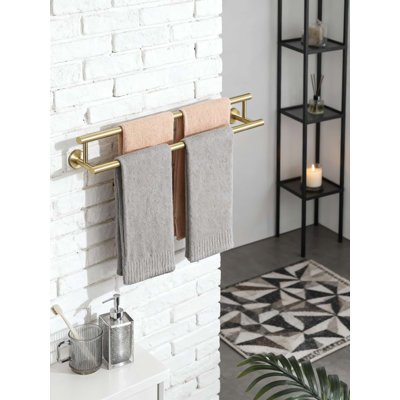 Double Towel Bar 20-Inch, SUS304 Stainless Steel Wall Mounted Towel Rack, Brushed Gold Finish, Space-Saving Bathroom Towel Holder With Heavy Duty Design For Modern Home Decor