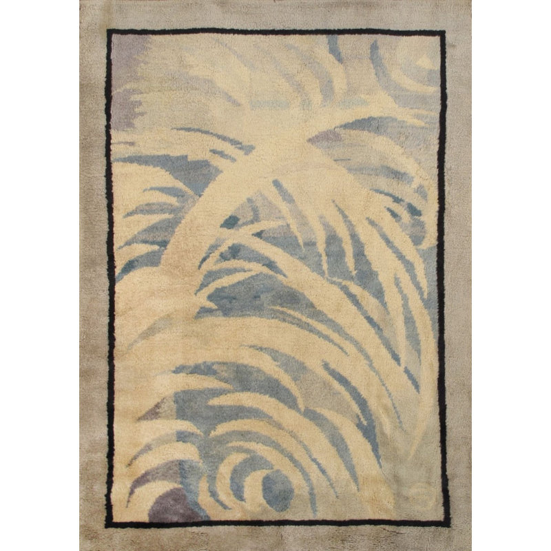 Tapis unique en laine noué à la main bleu clair / beige 6 pi x 8 pi 6 po Deco