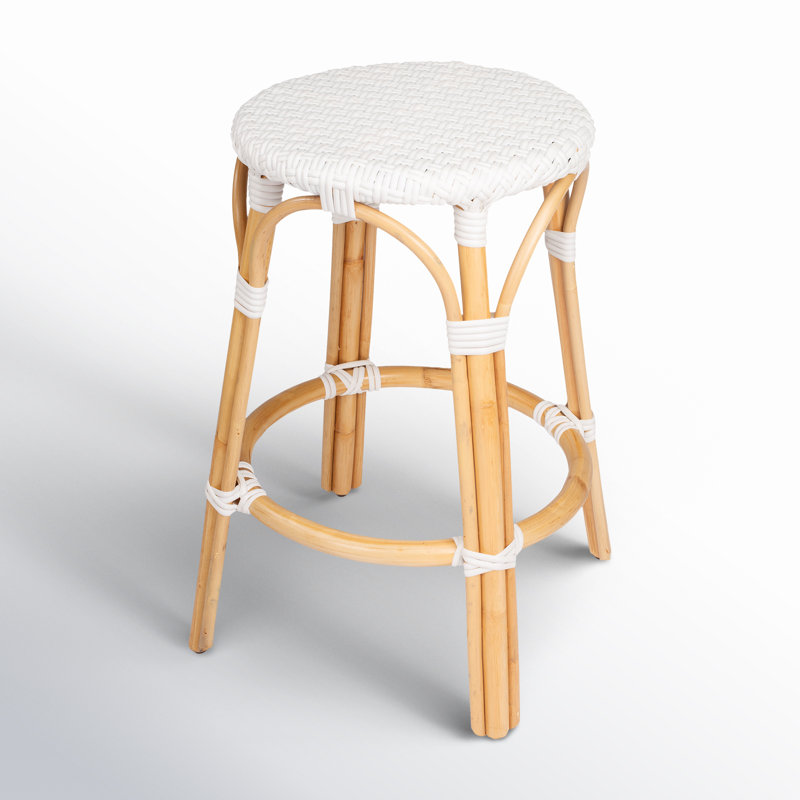 Alastair Bar & Counter Stool, Glossy White/Natural Rattan Frame, Counter Stool (24" Seat Height)