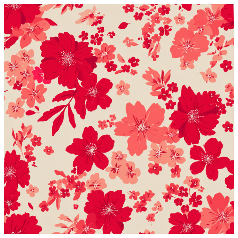 Fleurs, édredon floral, bohème bohémien, Édredon simple extra long, Floral beige / rouge