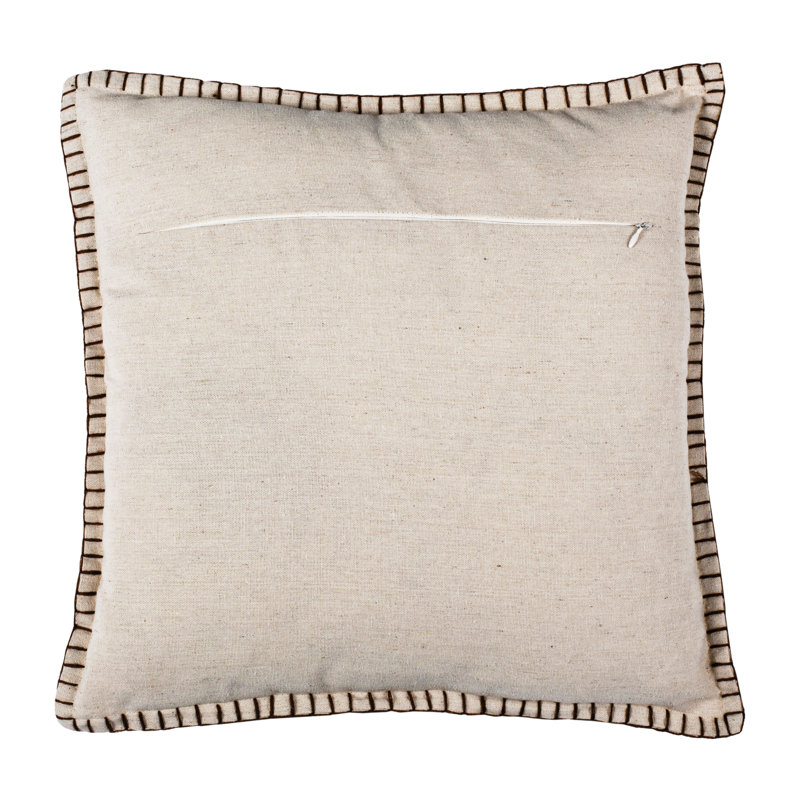 Natural Beige Seashell Embroidered Cotton 18" Throw Pillow