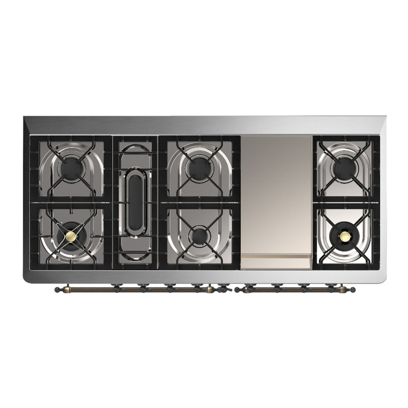 Majestic III Series 60 Inch Dual Fuel Range with 7 Sealed Burners, Griddle, in Blue Grey (Liquid Propane, Burnished Trim)