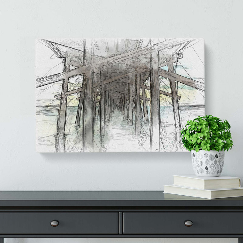 Under the Pier in Newport Beach in Abstract - Wrapped Canvas, 40cm H x 60cm W x 3cm D