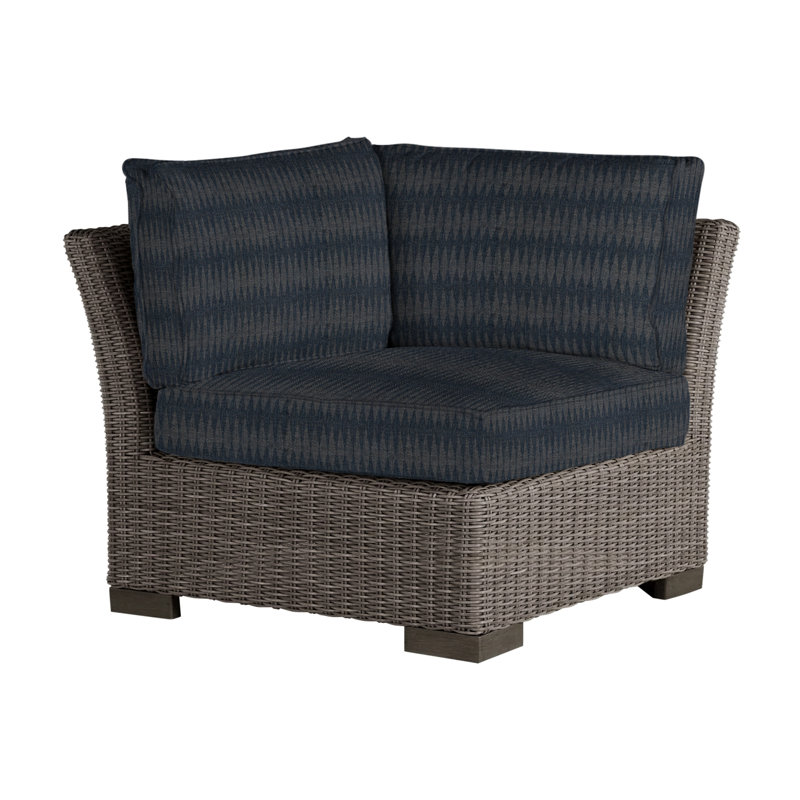 Club Woven Patio Lounge Chair with Cushions, Welt, Black Walnut, Intermix Indigo