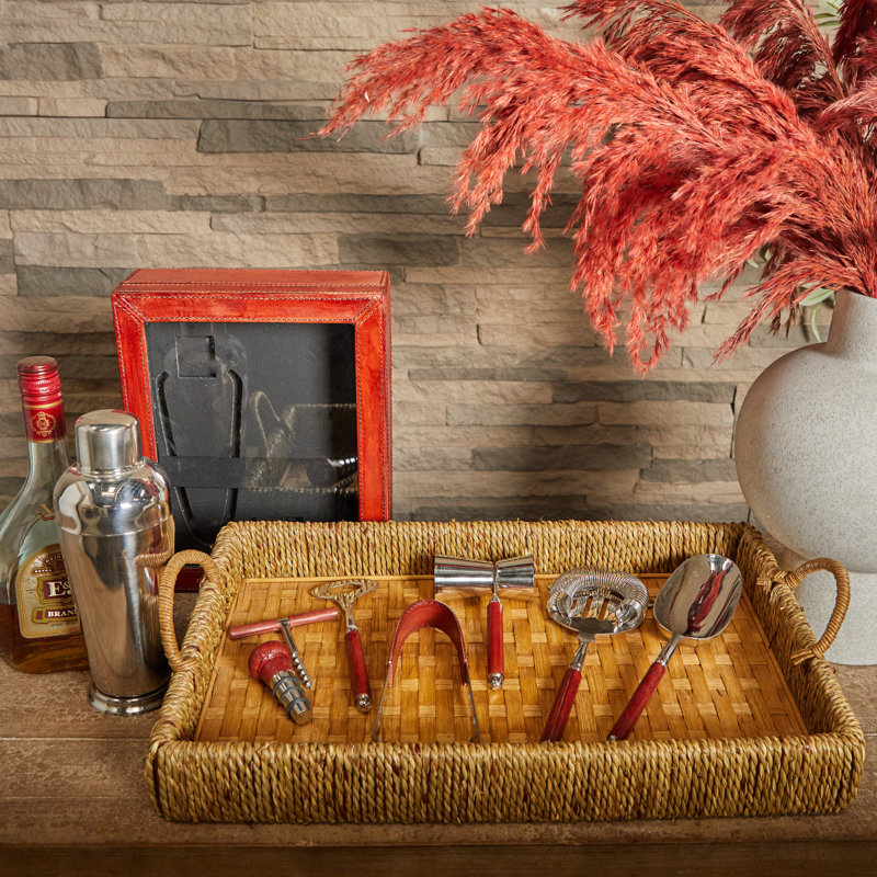 Esteban Bar Tool Set, Silver/Red