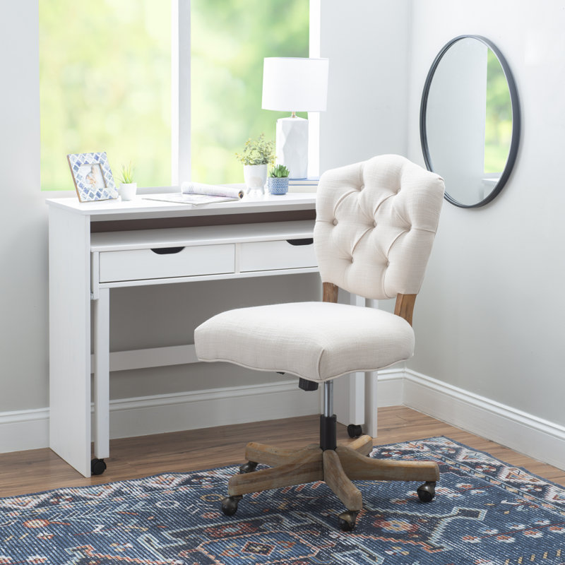 Asfia Adjustable Swivel Tufted Upholstered Task Chair, White