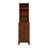 Natural Rubber Wood Corner End Table with 3 Drawers, 2 Open Shelves, and X-Carved Front Panel