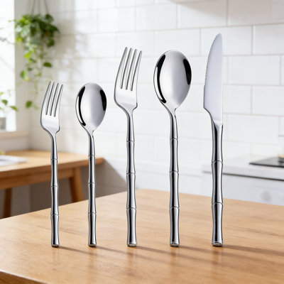 Premium 304 Stainless Steel Flatware Set With Bamboo Joint Design - Heavy Duty Gold Silverware For Steak, Dinner, And Restaurant Use