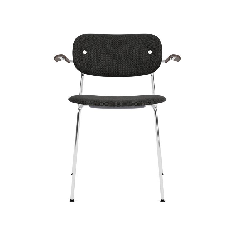 Co Upholstered Arm Chair, Black Oak, Chrome, Black Linen