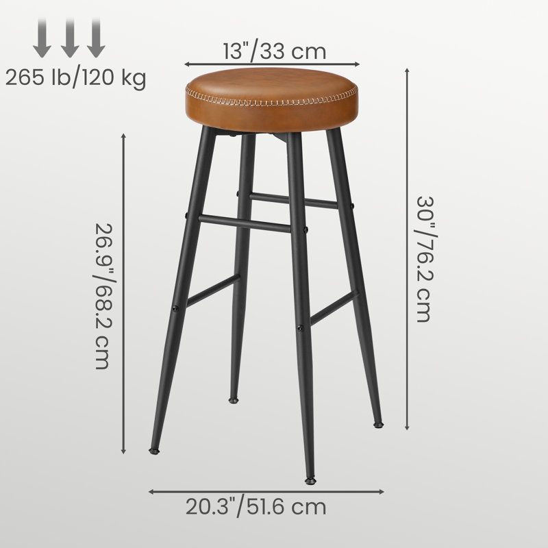 Parmley Faux Leather Stool, Caramel Brown Faux Leather/Black Frame, Bar Stool (30" Seat Height)