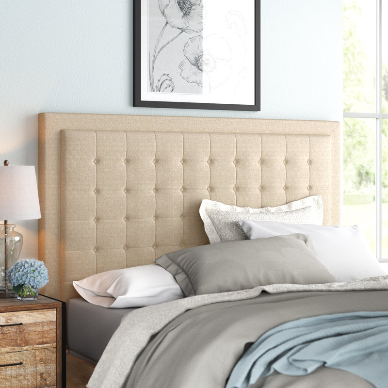 Tête de lit tapissier Kaster, Lin beige, Grand