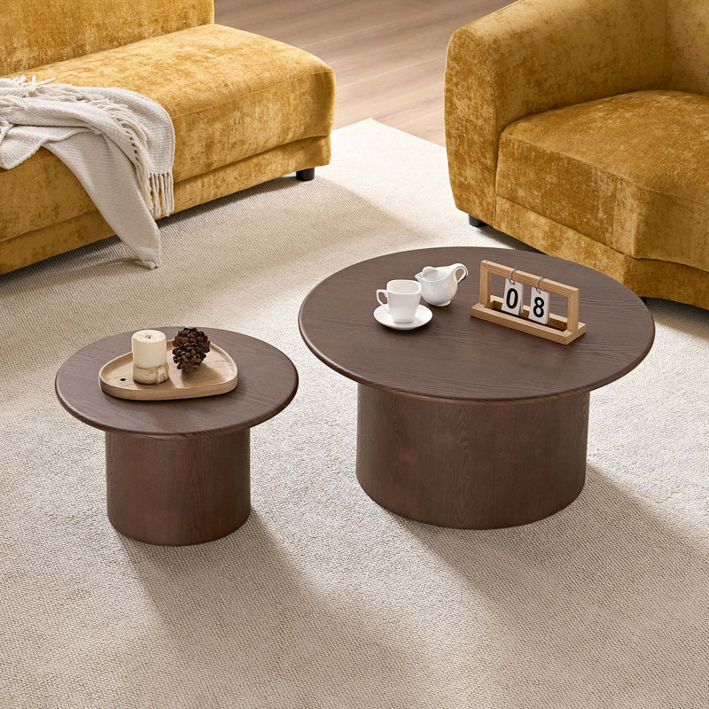 Ensemble de 2 tables basses polyvalentes rondes en bois aggloméré
