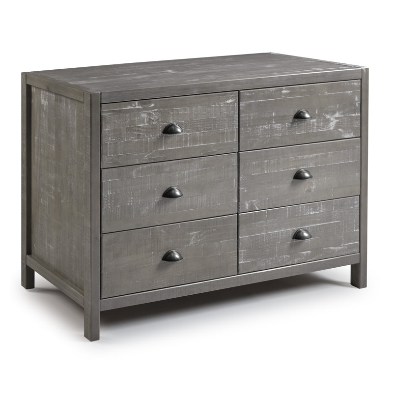 Arranda 6 Drawer 51.13" W Solid Wood Double Dresser, Granite Gray