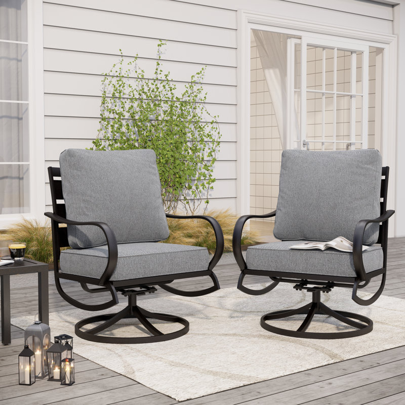 Argirios Metal Patio Swivel Chair with Cushions (Set of 2), Gray