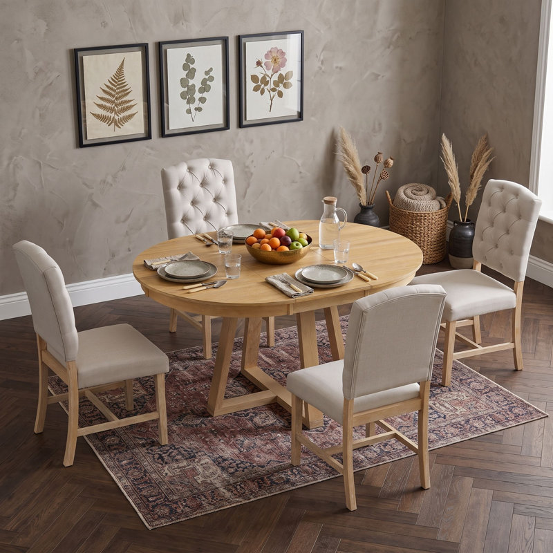 Ensemble de salle à manger 5 pièces avec rallonge et 4 chaises rembourrées, Natural
