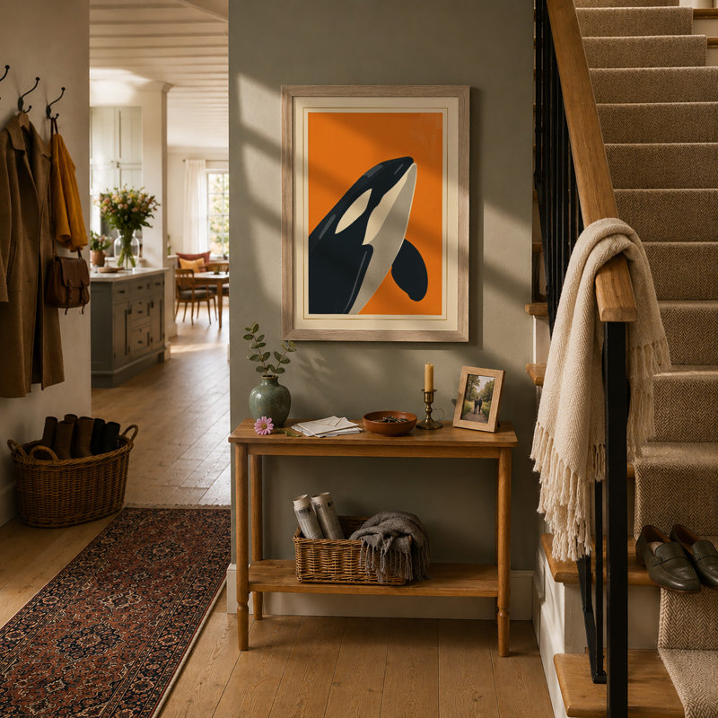 Geometric Orca Mid-Century - Framed Print, Oak, A4 - 29.7 x 21.0 cm