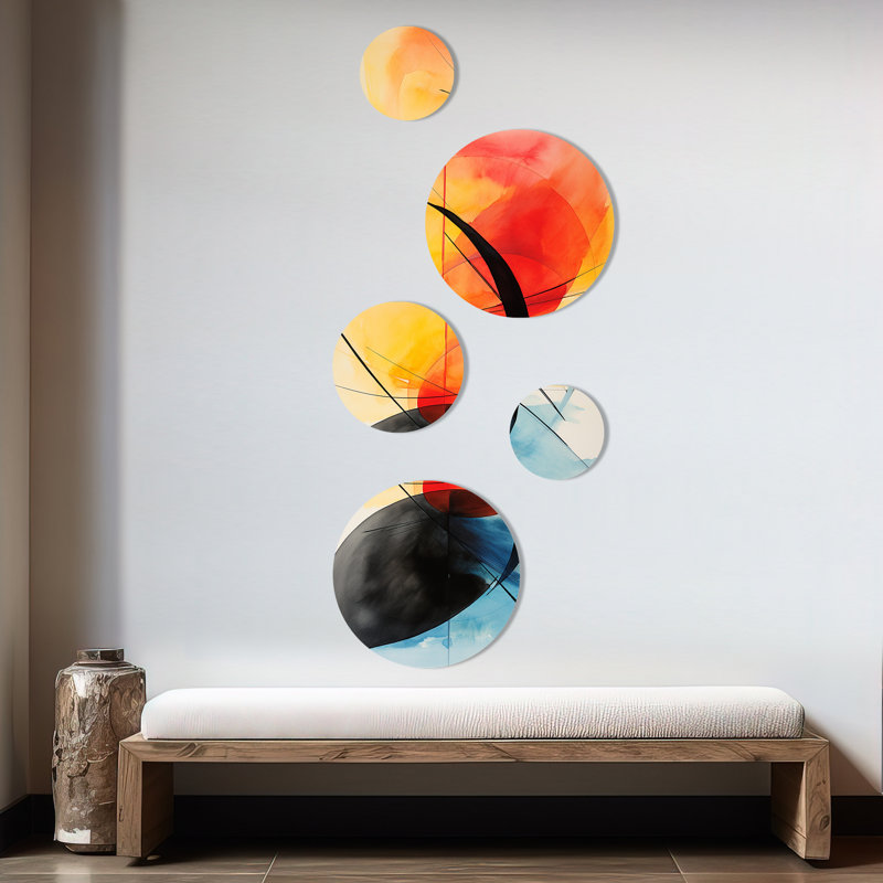 Motif géométrique de couleurs douces IV - ensemble d'art mural rond géométrique de 5