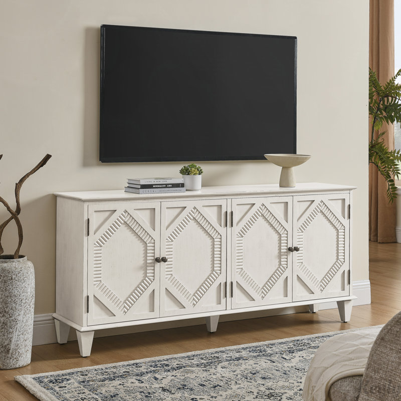 Buffet 65,2 "en bois rétro avec rangement, Blanc antique