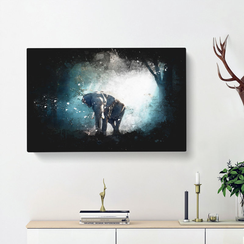 Elephant Roaming In A Green Forest - Wrapped Canvas, 40cm H x 60cm W x 3cm D