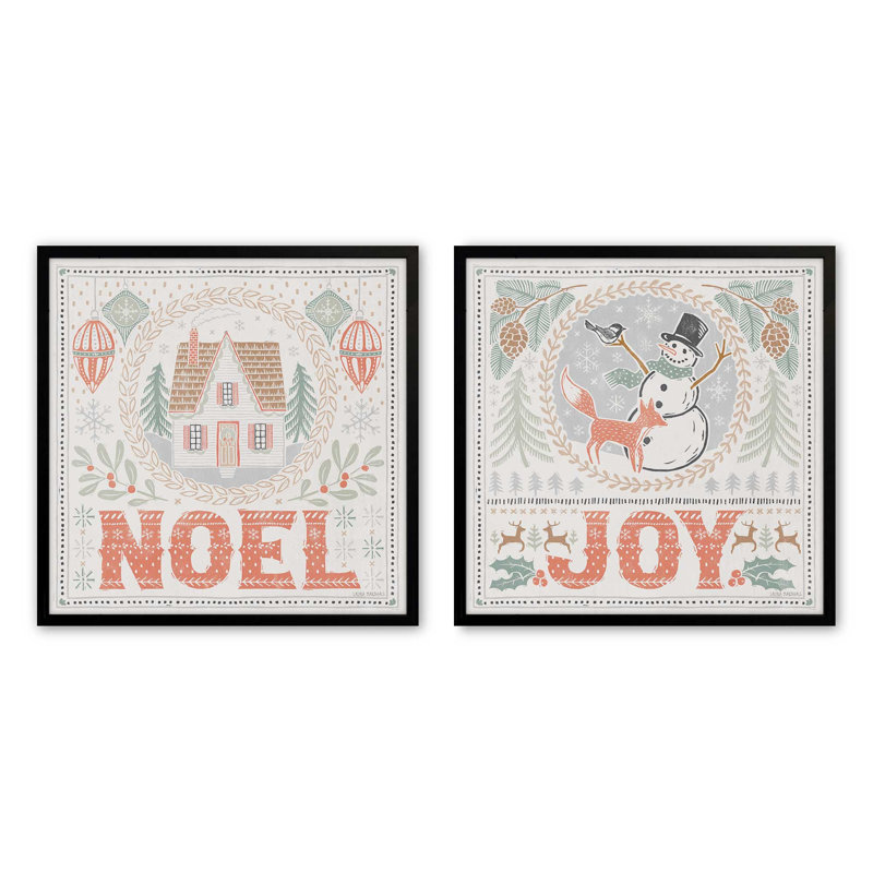 «Woodland Holiday Joy», ensemble de 2 reproductions d'art, 16 po x 16 po, Noir satiné