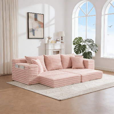 Cloud Sofa with Cup Holders – Oversized Boneless Corduroy Couch, Compression-Packed, No Assembly