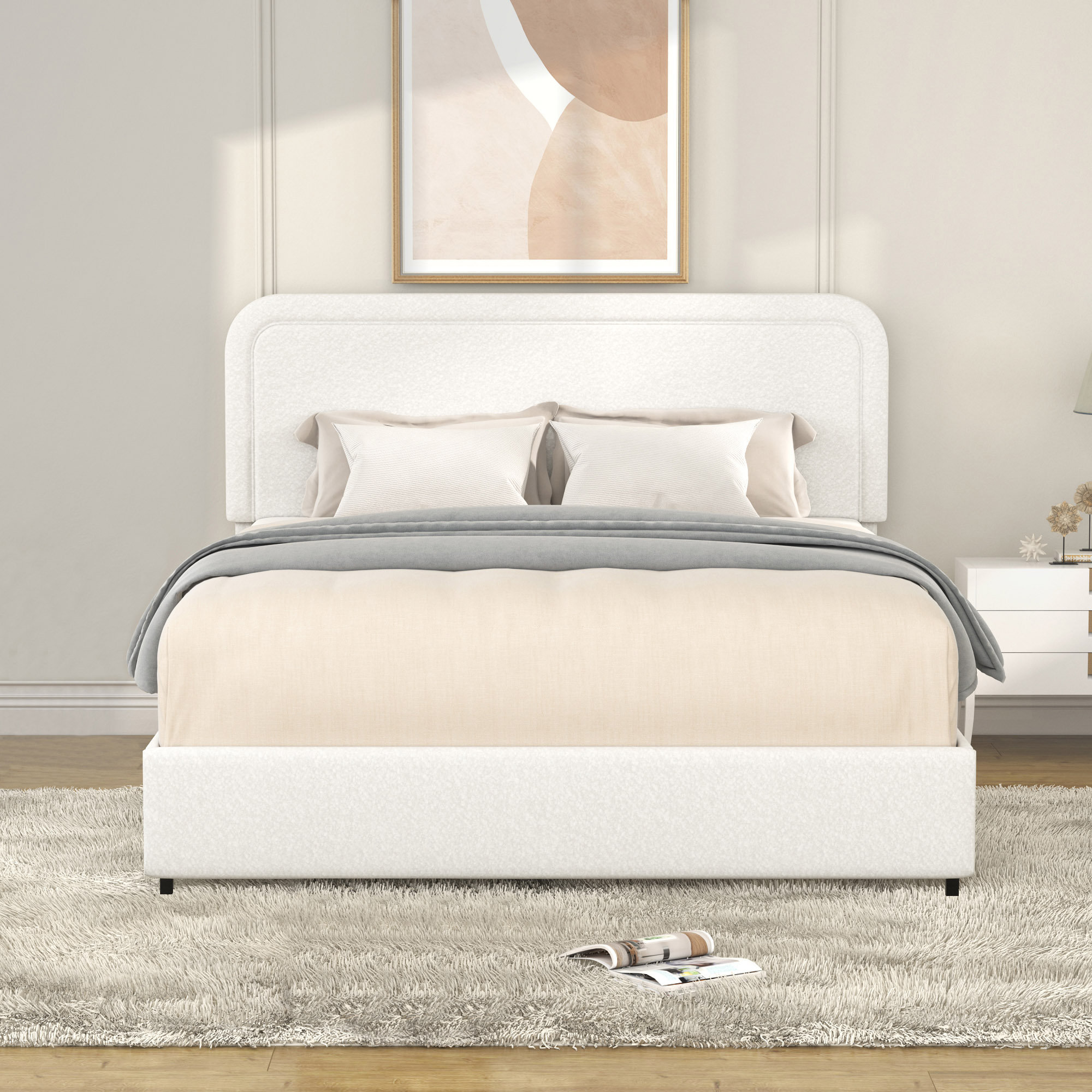 HomeViewto 2-Drawers Storage Bed Boucle Upholstered Platform Bed | Wayfair