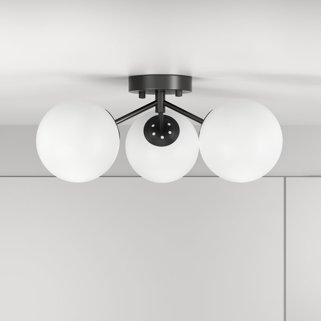 17''-3 Lights Modern Iron Glass Cover Globe Semi Flush Mount Lighting for Living Room/Bedroom Mercer41 Fixture 