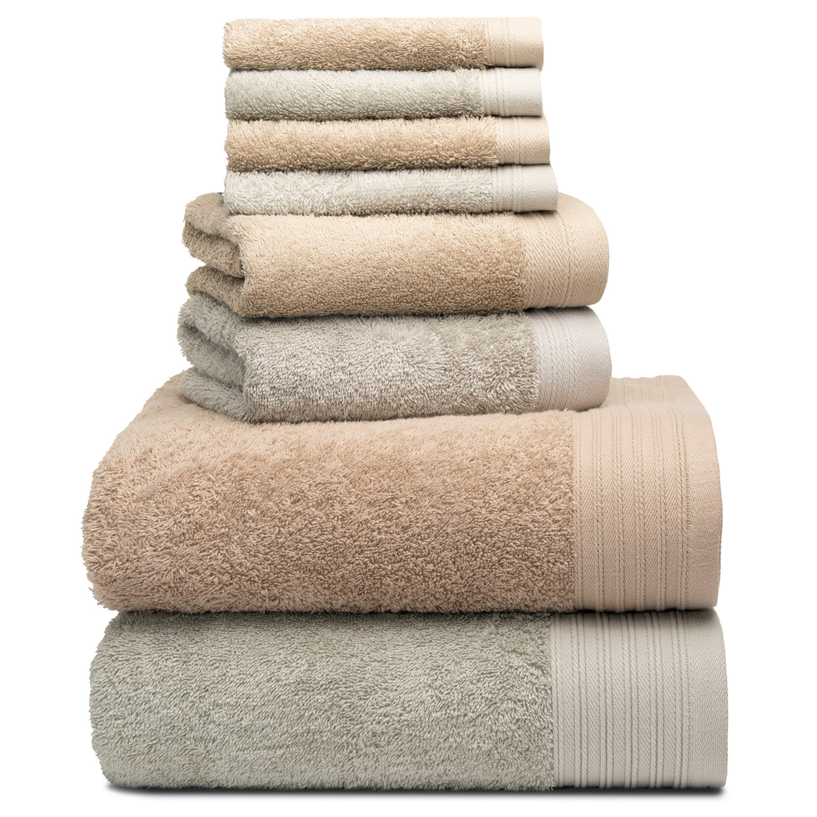 Doncia 8 Piece 100% Cotton Towel Set, Sand/Silver