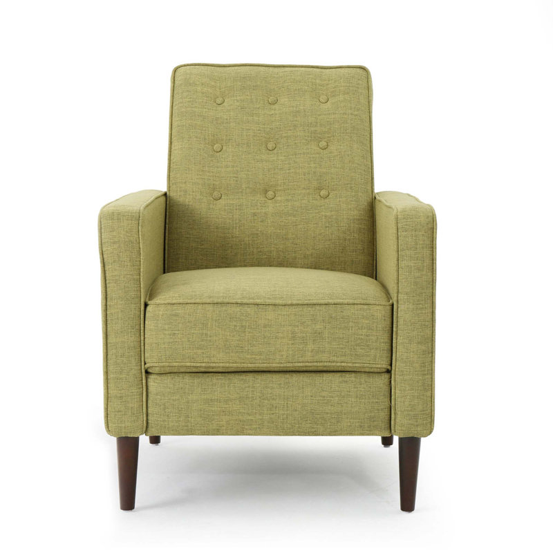 Fabric Recliner Chair Mid-Century Modern Recliner Pushback Single Recliner Sofa With Thicker Seat Cushion Tufted Upholstered Sofa With Wooden Leg For Living Room Bedroom