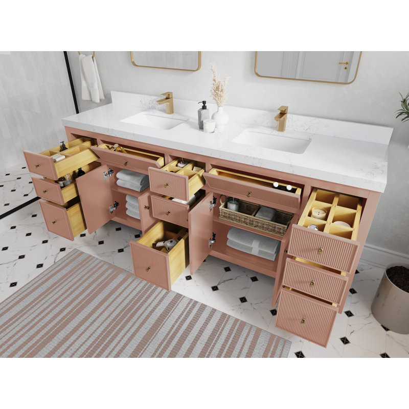 Meuble-lavabo à double cuve en terre cuite chaude de l 84 po x P 22 po Sonoma, 2 PO – marbre de Carrare