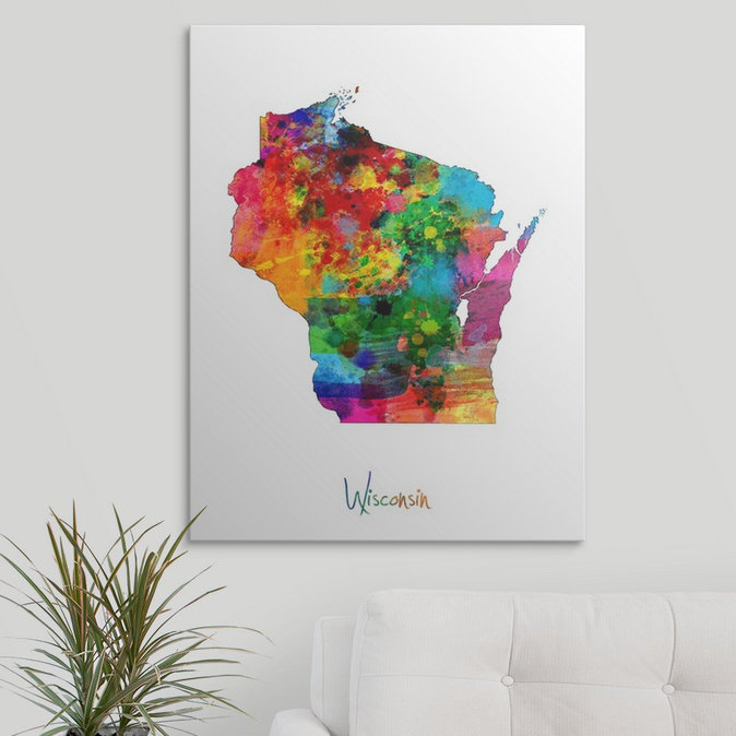 «Wisconsin Map» par Abarca, impression, H 24 po x l 18 po x P 1,5 po, Toile
