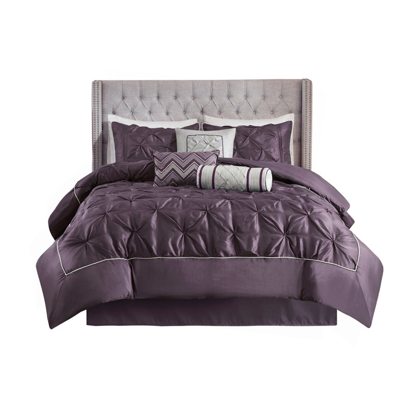 Ensemble d'édredon touffeté 7 pièces prune complète, Édredon double et 6 pièces supplémentaires, Mauve