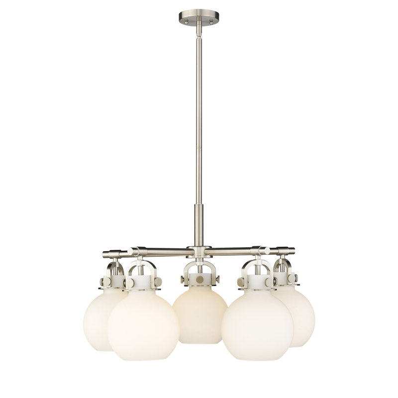 Lustre suspendu 5 lumières Ziyi, Blanc mat, Nickel satiné