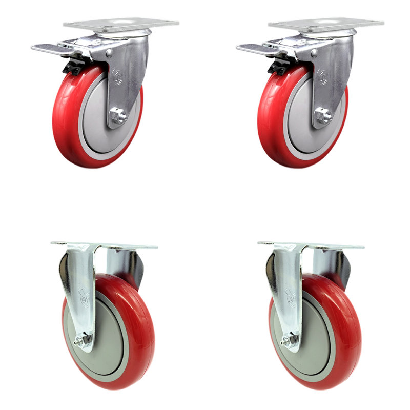 4 Pieces Cambro Ultra Pan Carrier Caster Brakes Rigid Replacement Set, Red