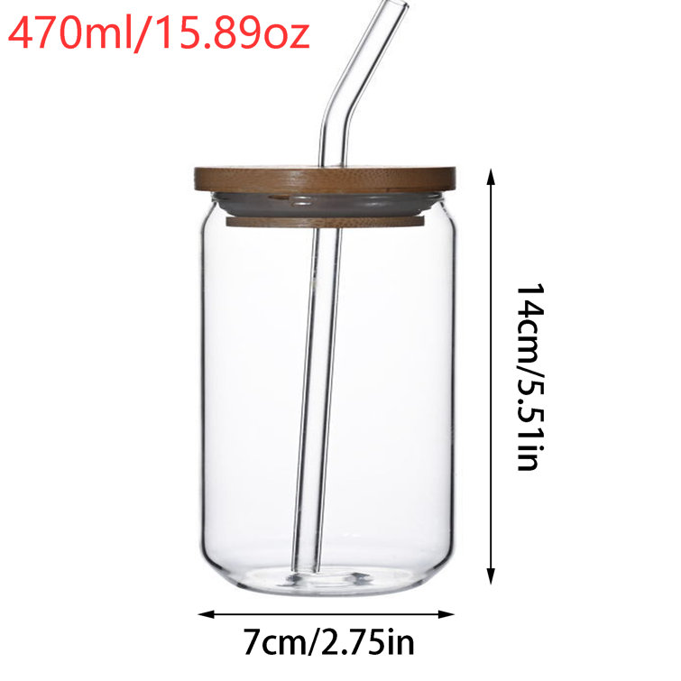 Glass Straw Cup with Bamboo Lid, Cola Shape Cup, 470ml 