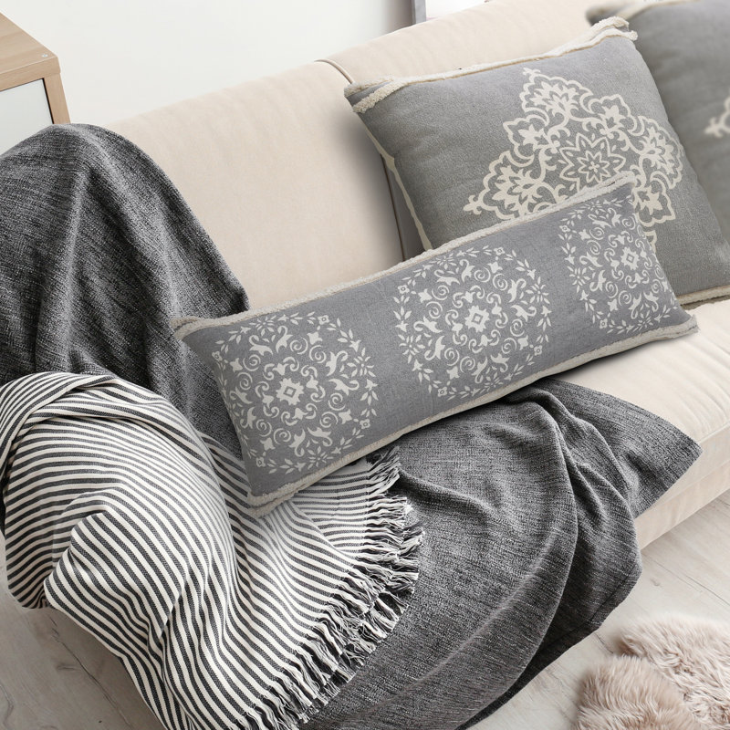 Coussin décoratif médaillon contemporain surdimensionné en 100% coton délavé à la main King