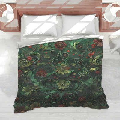 Édredon floral vert rouge